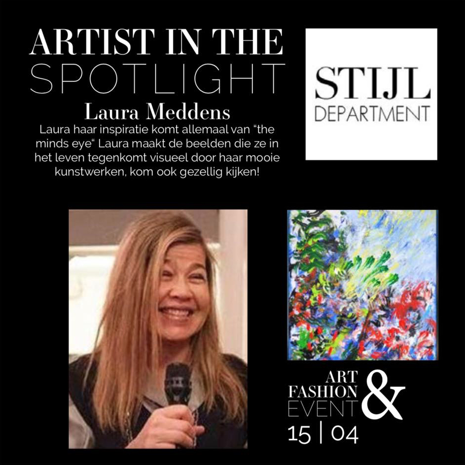 Artist in the Spotlight - Laura Meddens at Stijldepartment, Pampuslaan 23-25, 1087 HP, Amsterdam Sunday, April 15 from 2 to 5 PM.