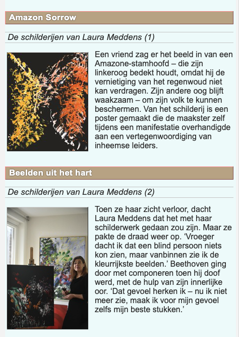 Screengrab of preview of article about Laura Meddens in Dutch magazine Vruchtbare Aarde (Fertile Earth). Text is translated into English in adjoining column.